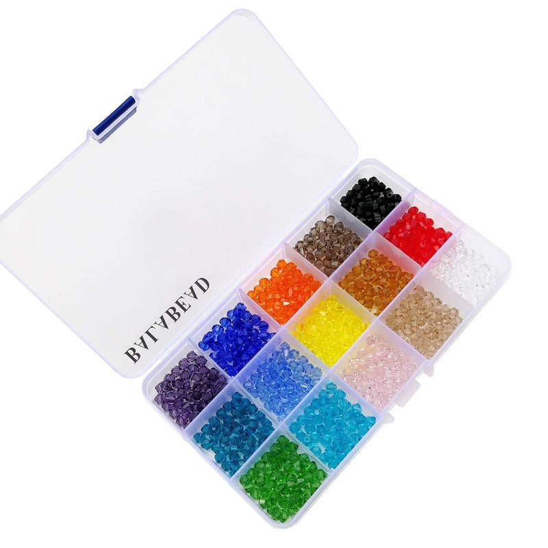 BALABEAD 6mm Bicone Faceted Crystal Glass Beads for Jewelry Making, DIY Beads for Bracelet 15 Colors Mix Lot in Box (Total 600pcs) - Image 3